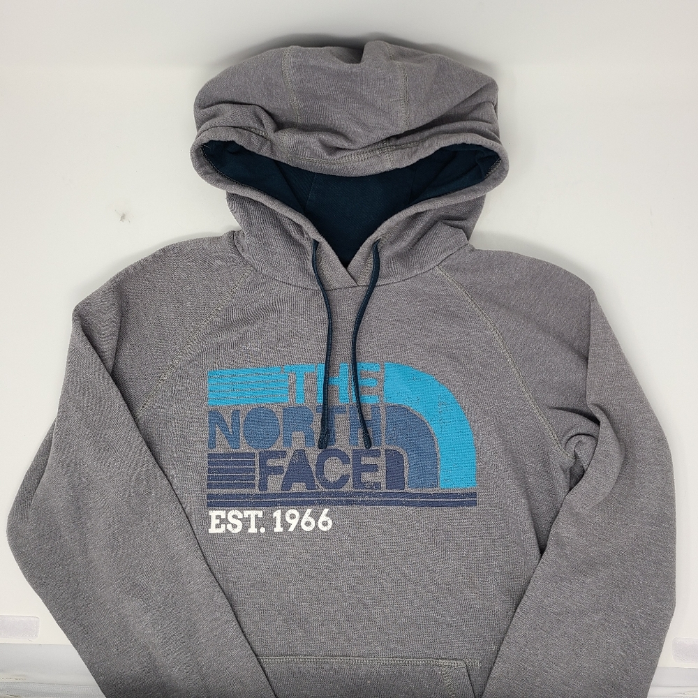 The North Face Half Dome Logo Hoodie Sweatshirt Gray Blue size Small GUC